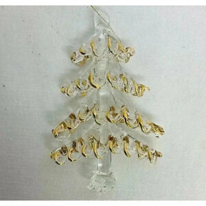 Christmas Tree Spun Glass Tree Gold Trim Hanging Ornament Holiday Decor